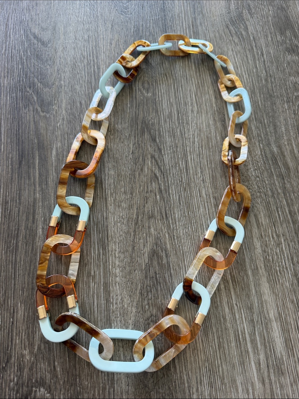 Vintage 90s Rush by Denis & Charles statement necklace resin links tan blue